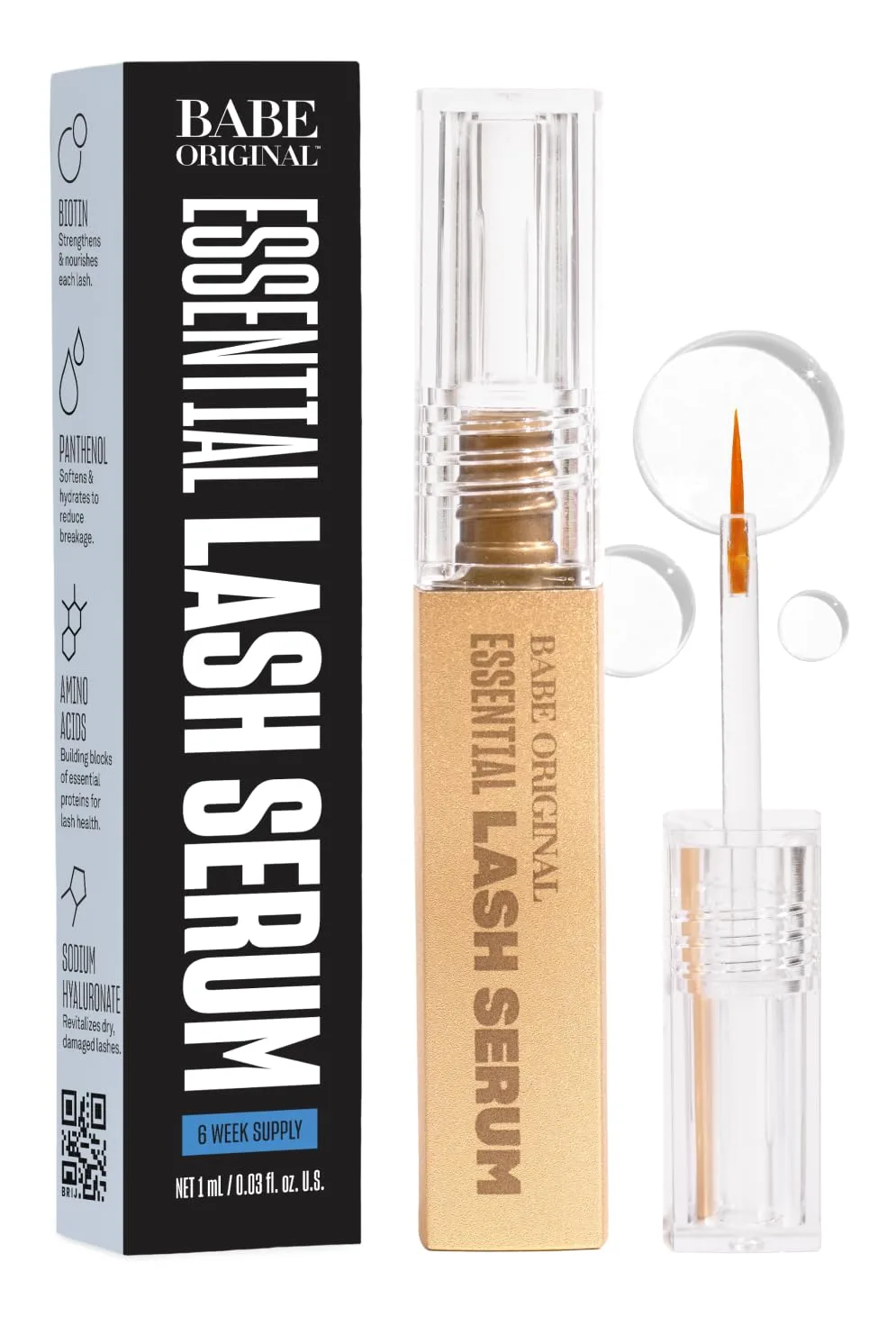 Сыворотка для ресниц Babe Original Lash Serum для густоты и длины, улучшающий уход для натуральных ресниц, наращенных и бровей, веганская и cruelty-free 1 мл, начальный набор