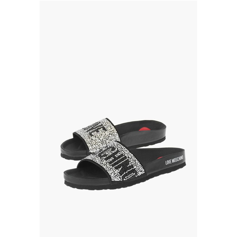 Кожаные шлепанцы LOVE со стразами Moschino, Black
