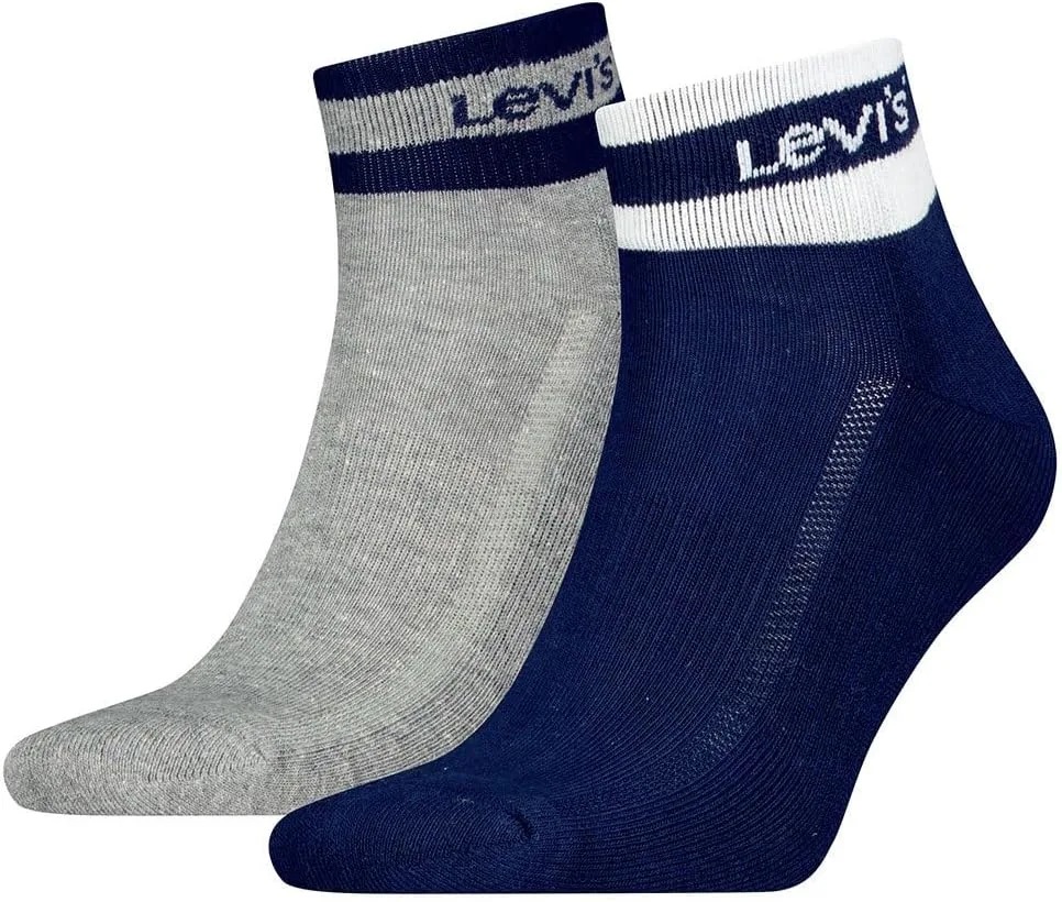 Носки Levi's Quarter унисекс, упаковка 2 шт, темно-синий/серый