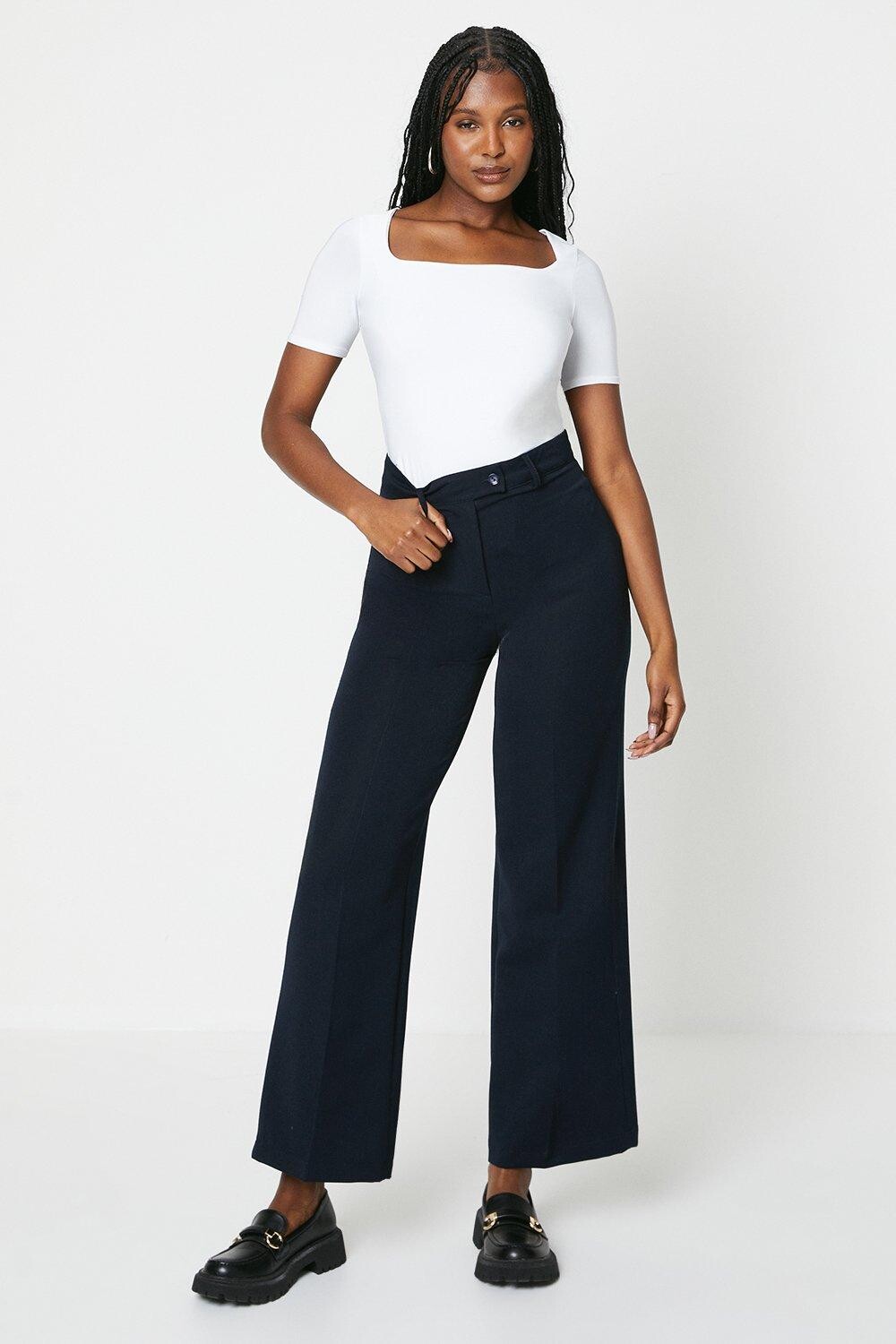 

Широкие брюки с высокой талией и язычками Dorothy Perkins, темно-синий