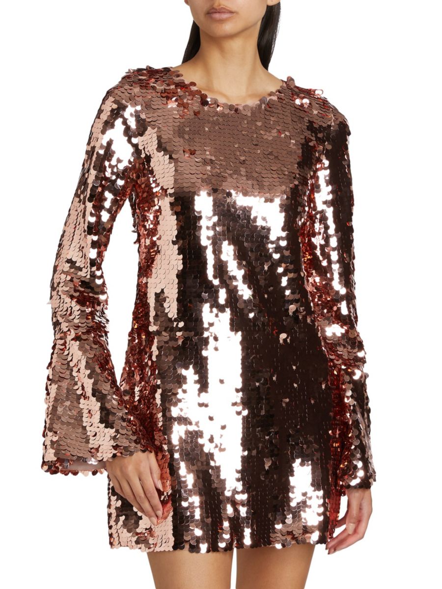 

Мини-платье Graceland Annabella с пайетками и рукавами-колокольчиками LoveShackFancy, цвет Rose Gold