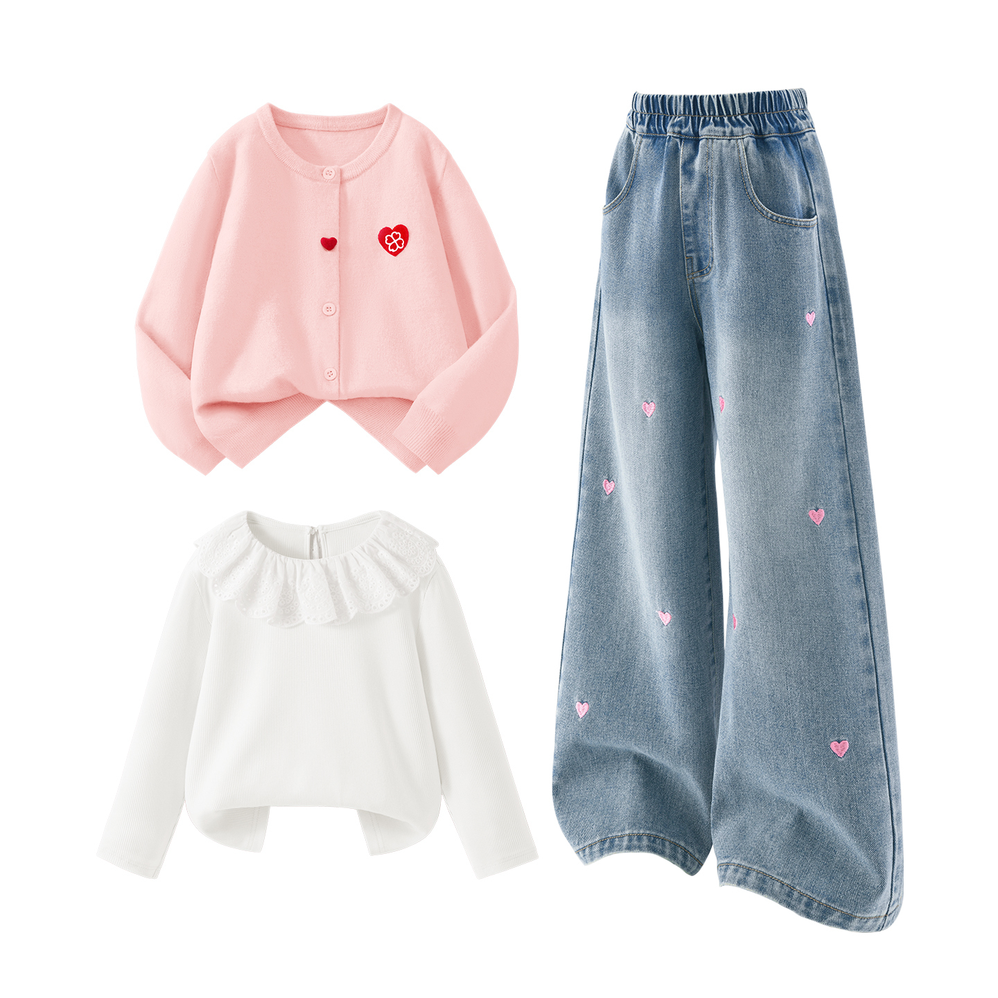 

Детская повседневная спортивная одежда Disney, Solid Color Pink+Solid Color Sea Salt Blue+Solid Color Gardenia White