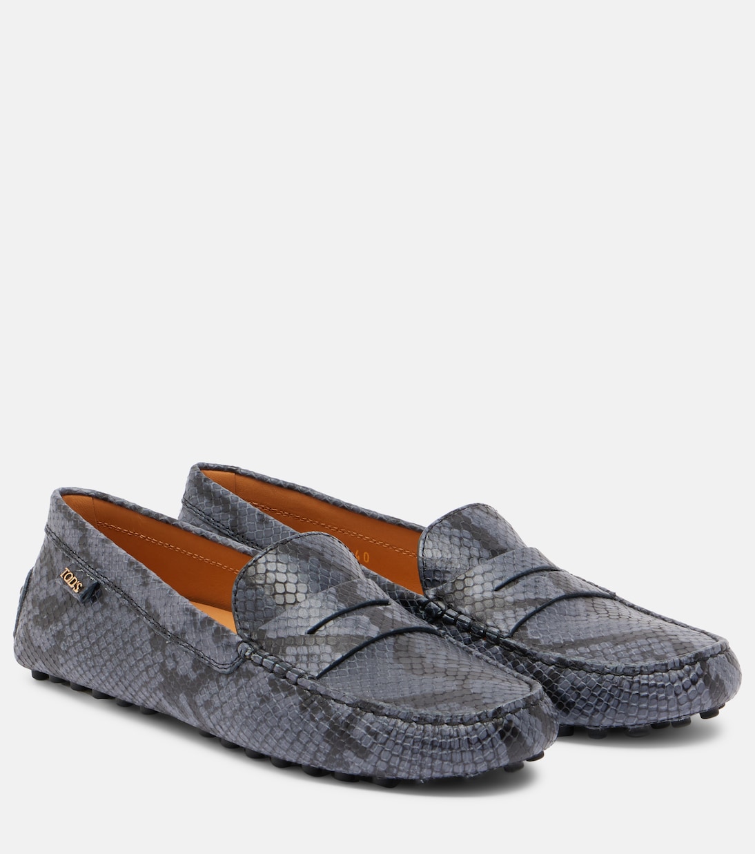Туфли Gommino из кожи с эффектом змеиной кожи для вождения Tod's, Folkstone Gray