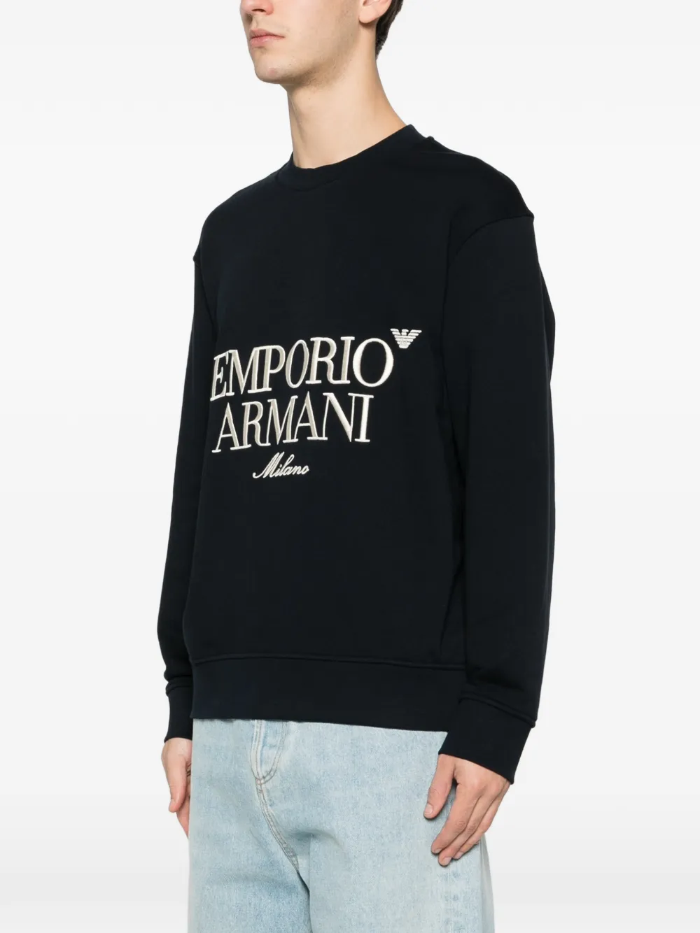 Свитшот с вышитым логотипом и круглым вырезом Emporio Armani, синий — фото 3