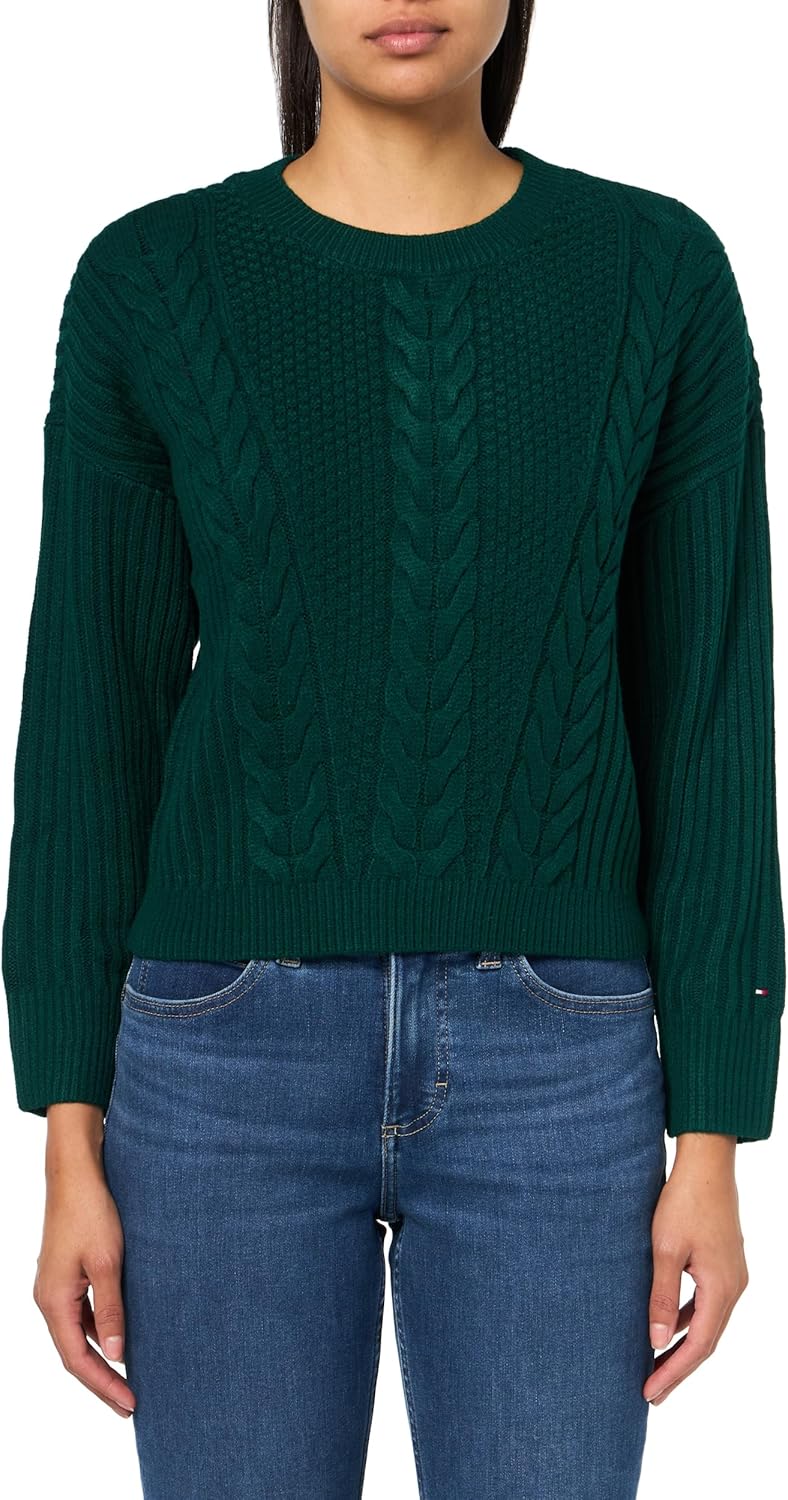 

Женский однотонный повседневный свитер с круглым вырезом Tommy Hilfiger, Forest