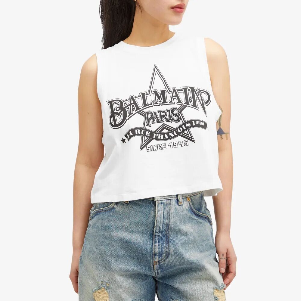 

Укороченная майка с принтом Balmain Western, белый