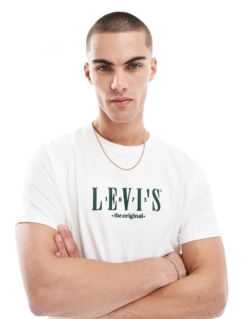 

Футболка свободного кроя Levi's с вышитым логотипом Serif на груди белого цвета