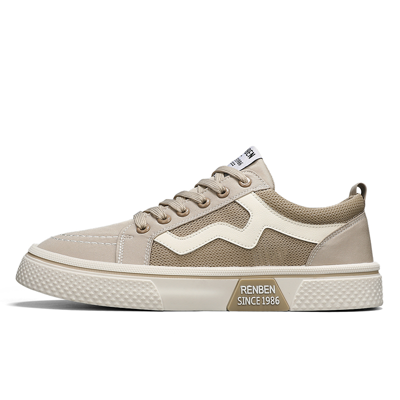 

RENBEN Дышащие и легкие мужские низкие кеды из холста бежевые, цвет Beige