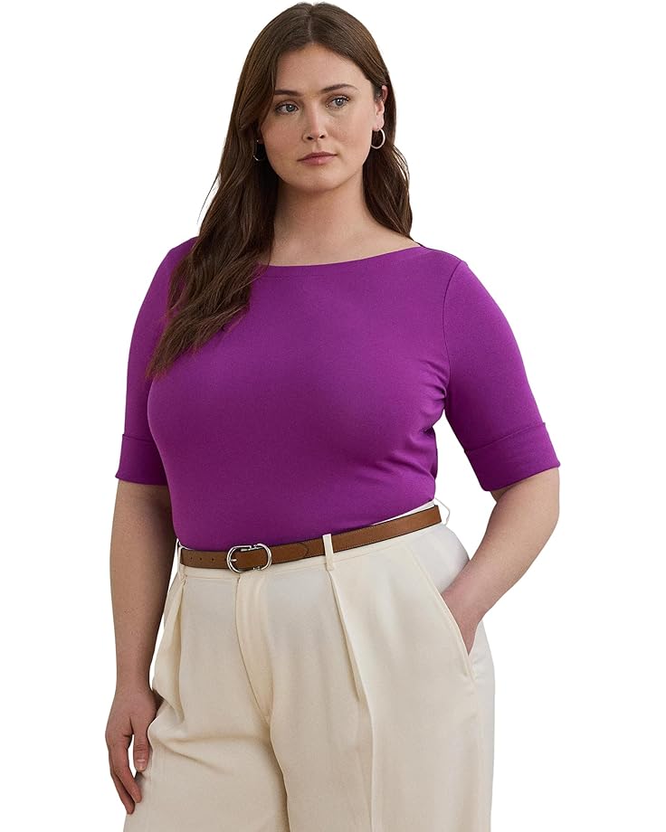 

Топ Lauren Ralph Lauren Plus Size Stretch Cotton Boatneck Top, цвет Purple Dawn