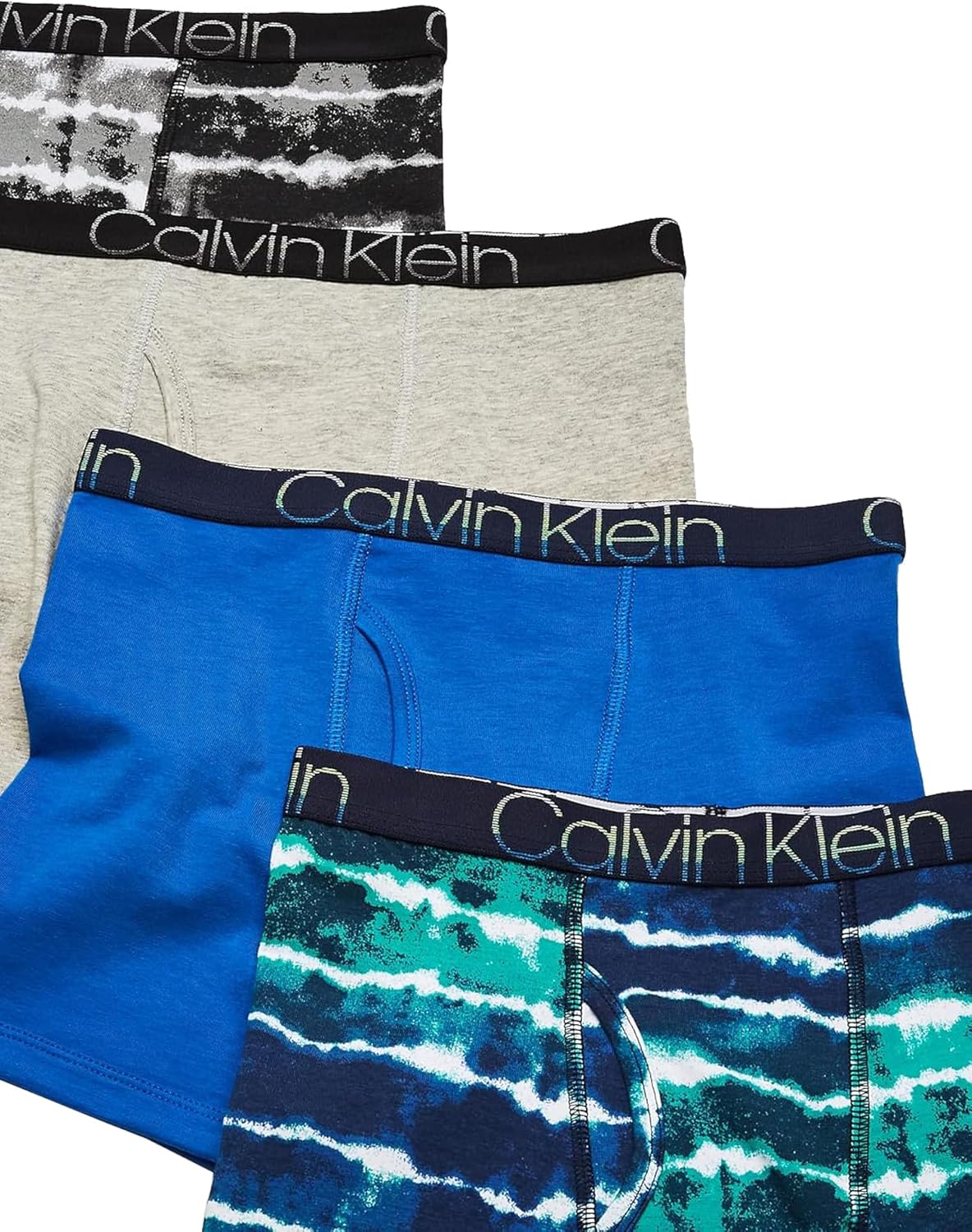 Комплект нижнего белья Calvin Klein для мальчиков, четыре пары боксеров, выгодная упаковка, Cool Tiedye/Victoria Blue/Black Tiedye/Heather Grey — фото 2