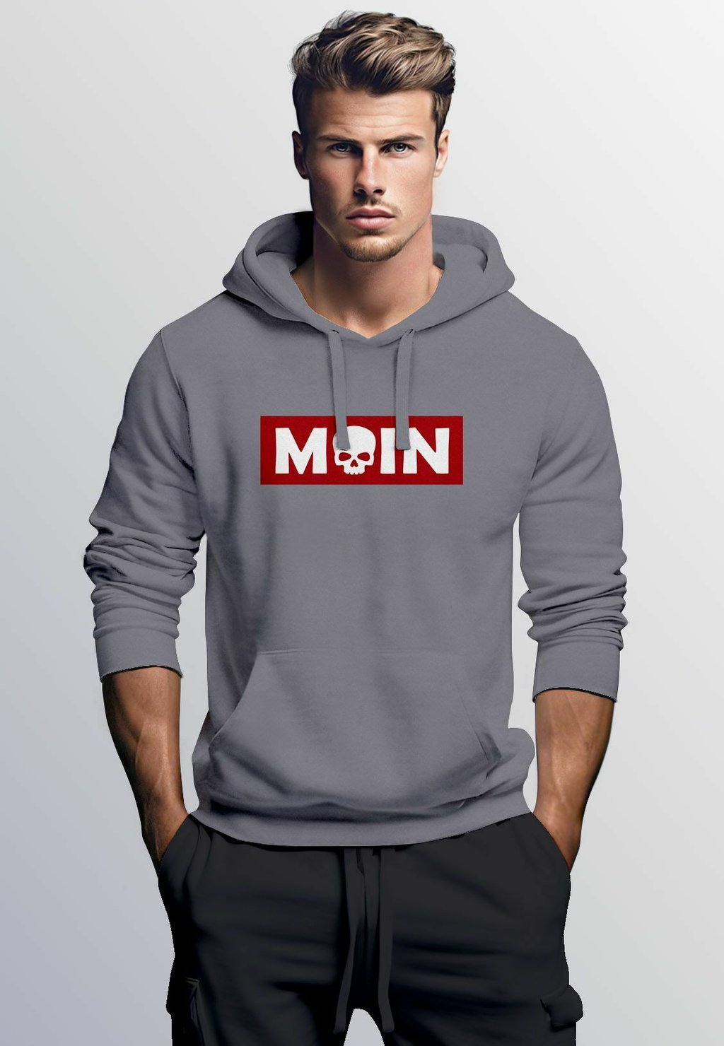 

Толстовка с капюшоном SCHRIFTZUG MOIN SKULL TOTENKOPF PARODIE HAMBURG FASHION STREETSTYLE Neverless, темно-серый