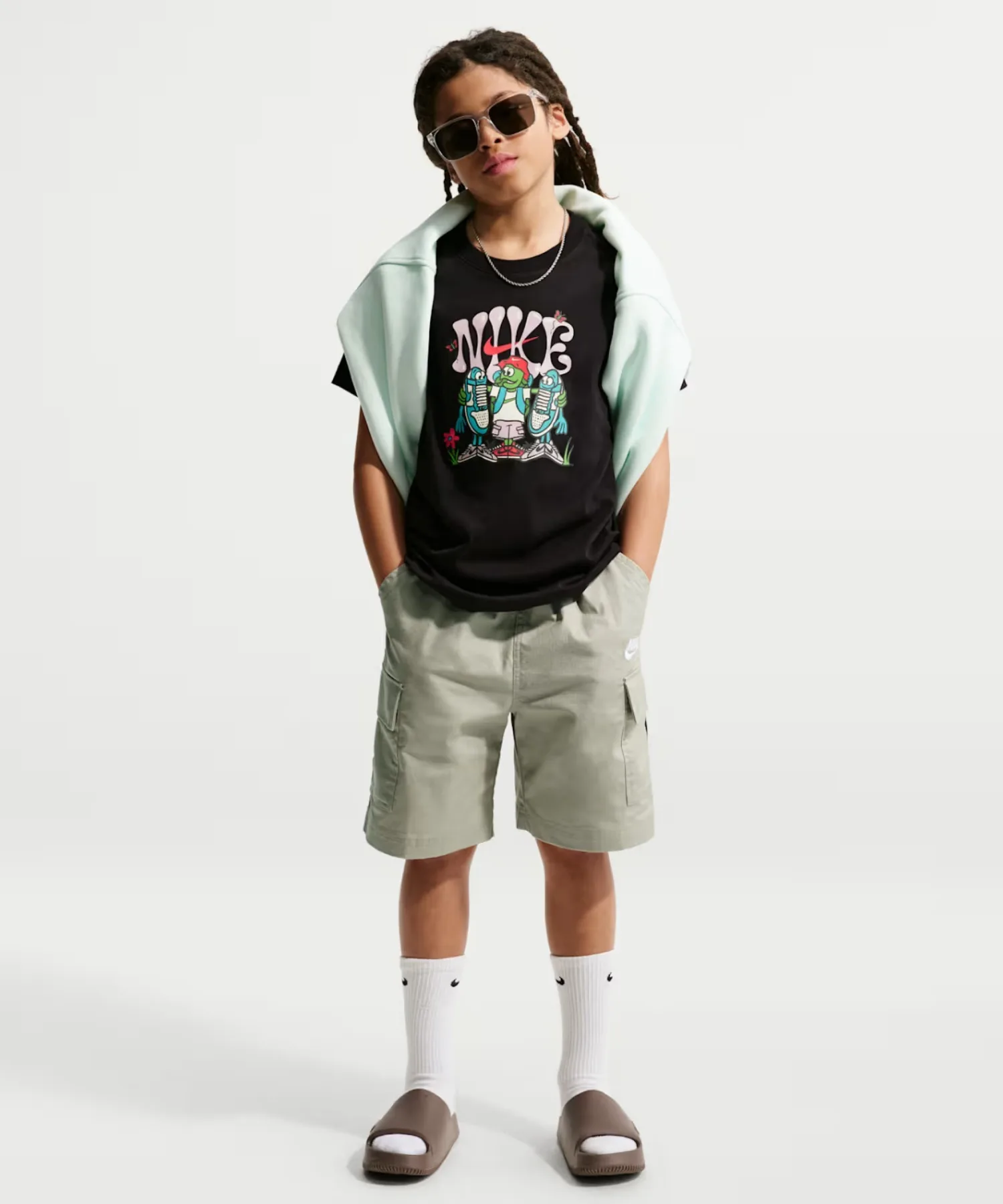 Детские шорты карго из хлопка Nike Sportswear Club Woven IF2840-304 светло-зелёные — фото 3