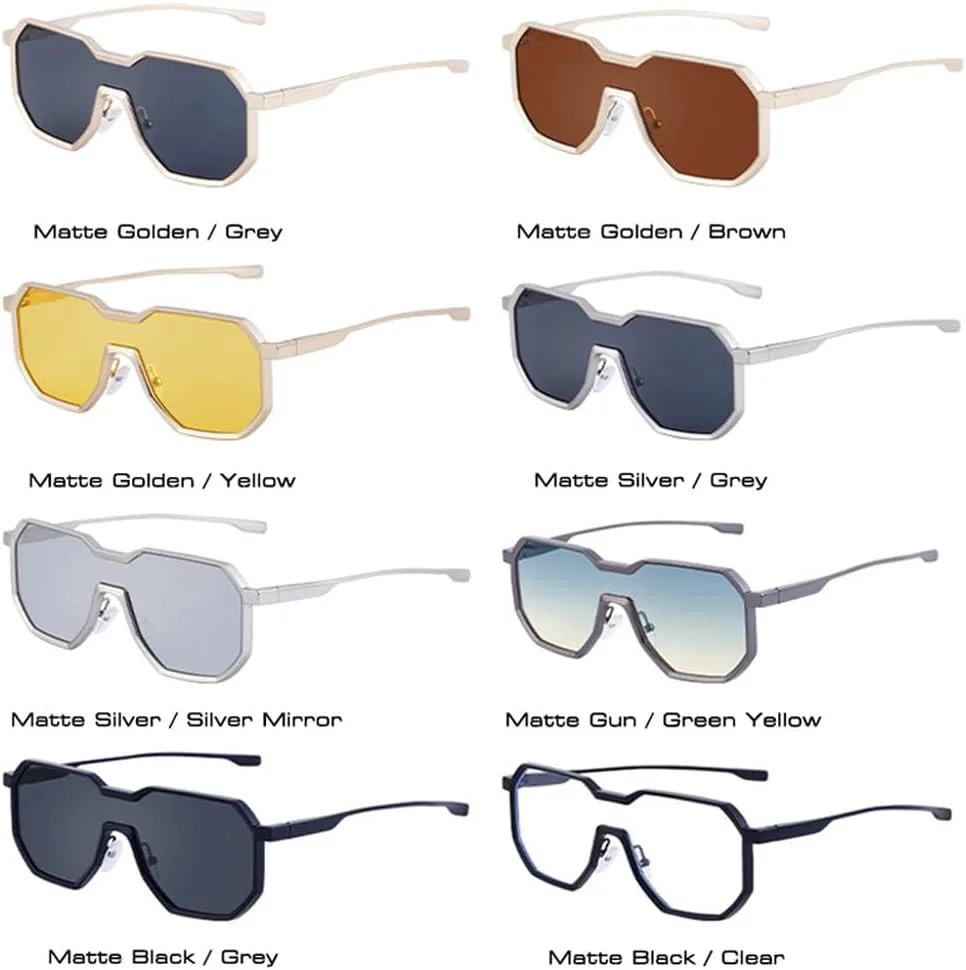 

Женские солнцезащитные очки, цельные, прозрачные линзы, зеркальное покрытие, UV400. Мужские солнцезащитные очки, панк, металлический блеск, цвет Matte Golden Brown