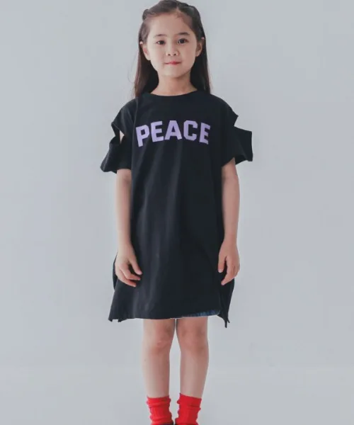 Детское хлопковое платье с открытыми плечами Jeans-b 2nd PEACE чёрное
