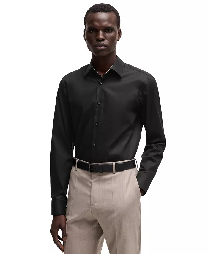 

Мужская рубашка из поплина облегающего кроя, легко поддающаяся глажке Hugo Boss, черный