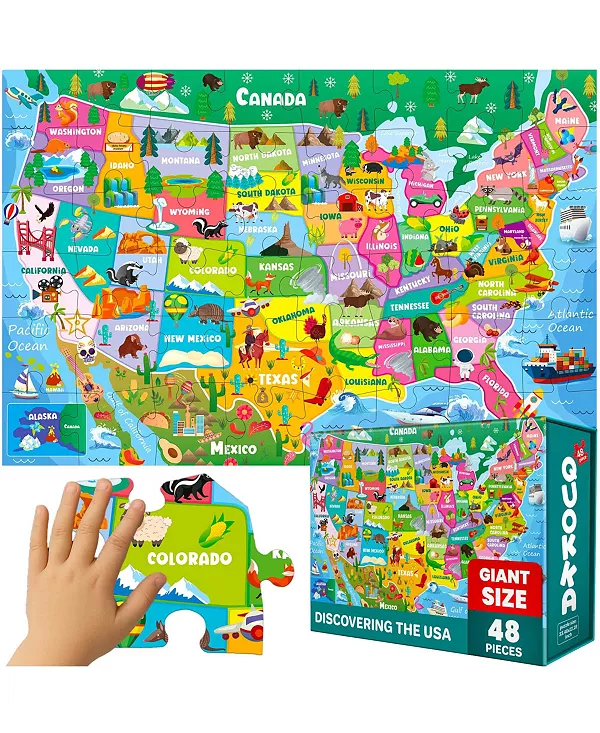 Гигантские напольные пазлы размером 2x3 фута для детей 4-6 лет Quokka, usa map
