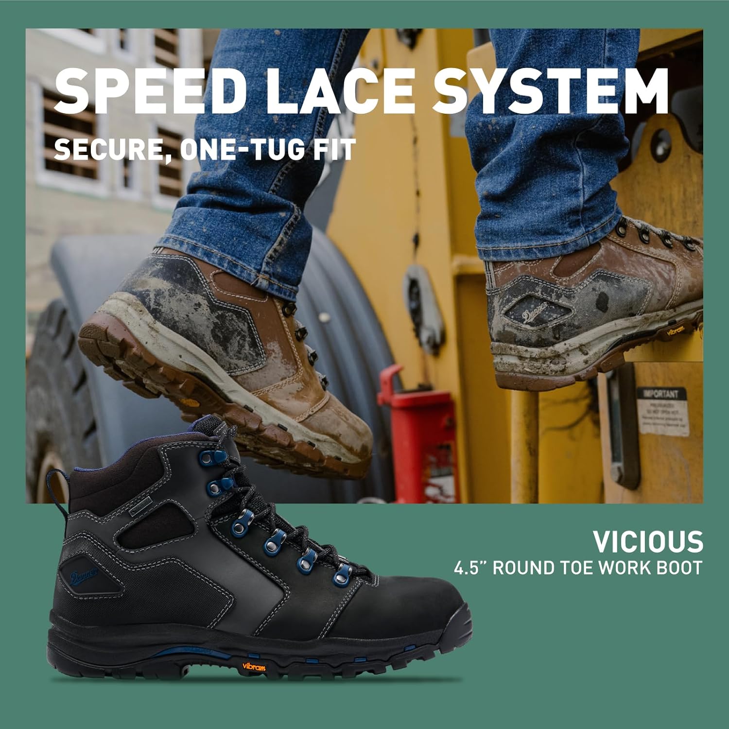 Мужские рабочие ботинки Danner Vicious 4,5” водонепроницаемые - из кожи полного зерна с дышащей подкладкой Gore-Tex, системой быстрого шнурования и противоскользящей подошвой с каблуком, черный/синий — фото 3