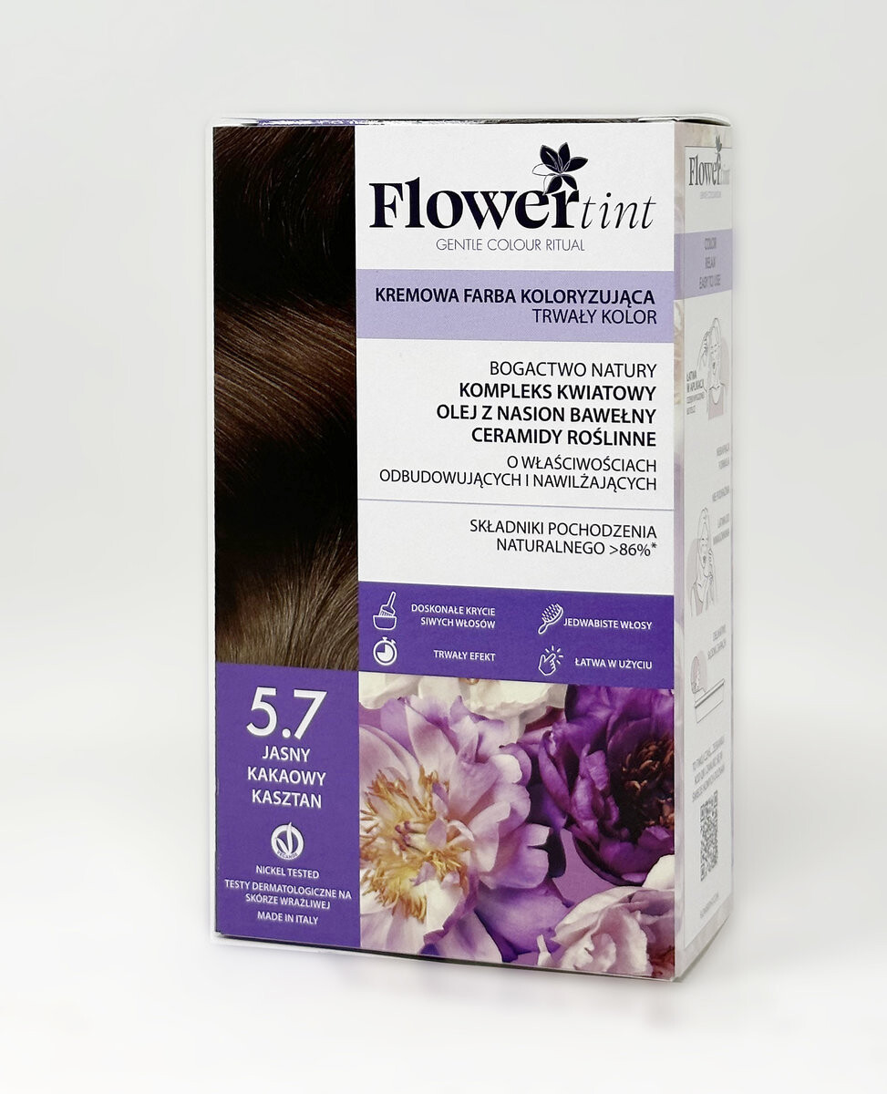 

Flowertint, Перманентная краска для волос, серия какао, 5.7 Light Cocoa Chestnut