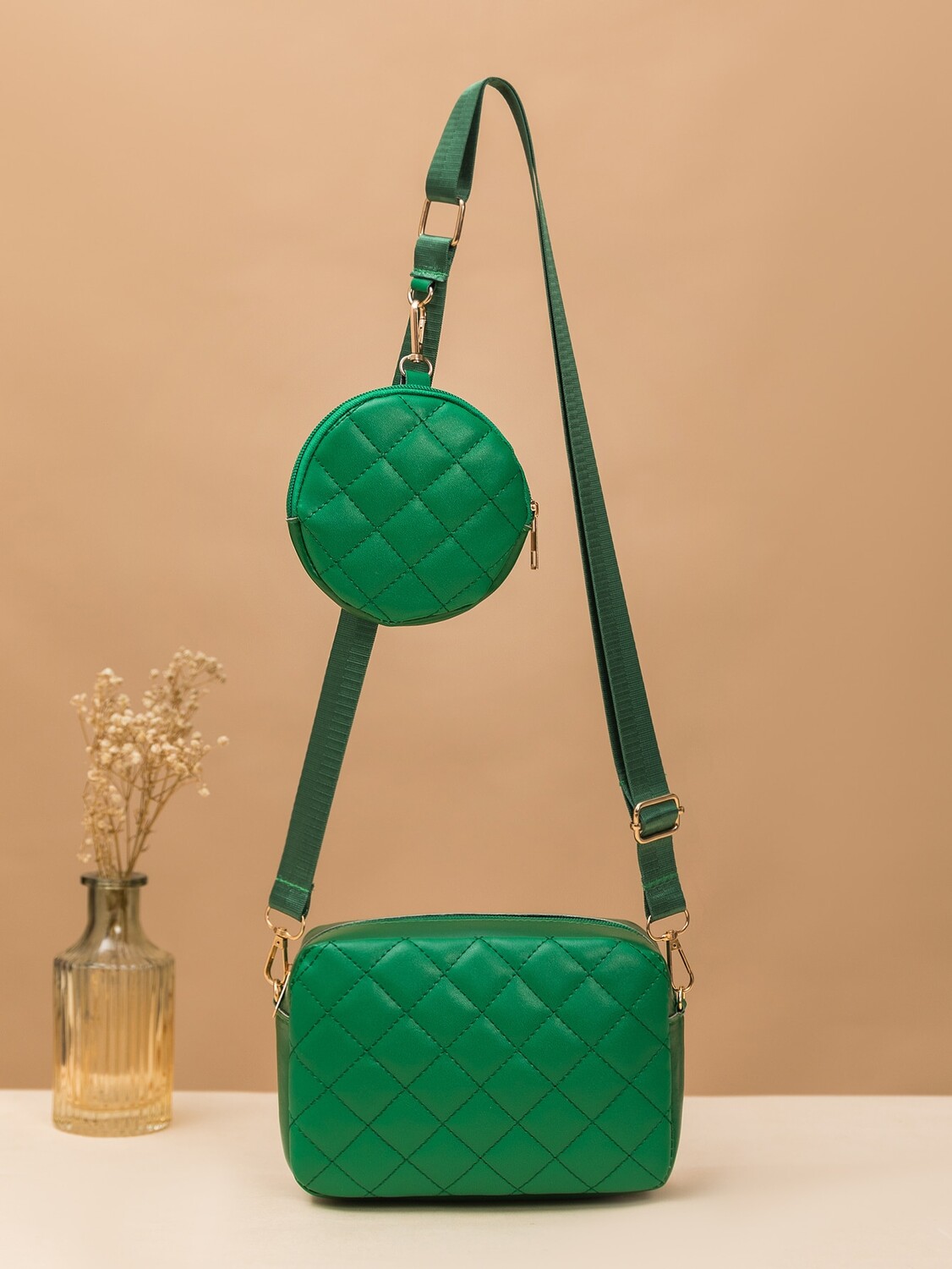 

Сумка стеганая квадратная Argyle Mini с портмоне для монет, зеленый