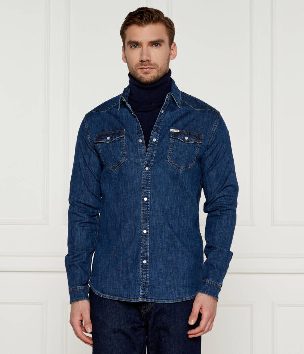 

Рубашка мужская Guess Jeans джинсовая с карманами, синий