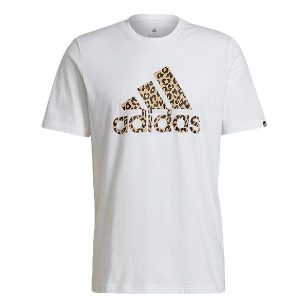 

Футболка m leo lg t leopard print logo printing sports round neck short sleeve white Adidas, белый