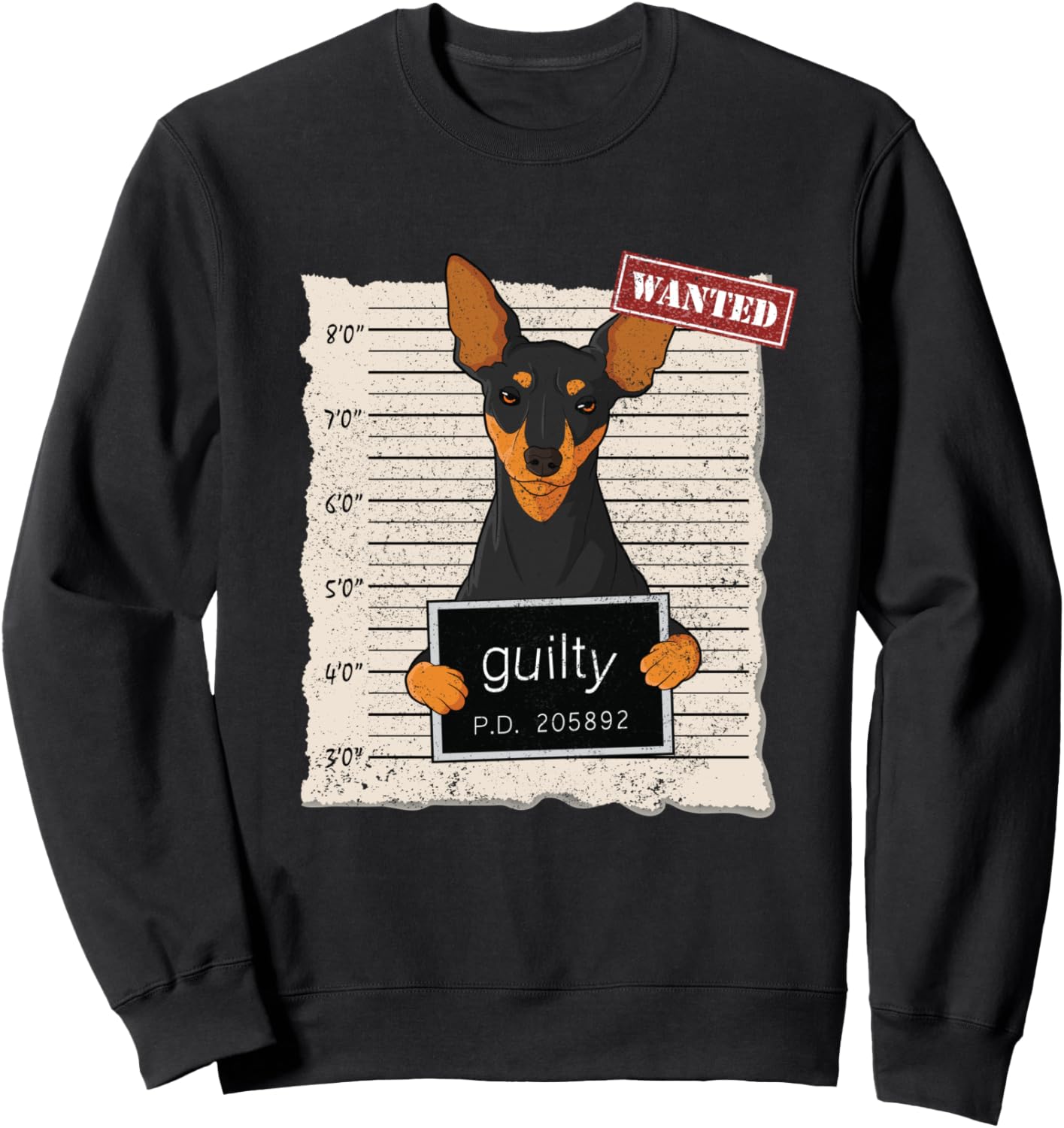 

Толстовка с изображением миниатюрного пинчера и надписью «Виновная собака» Bad Dog Mug Shot Miniature Pinscher, черный