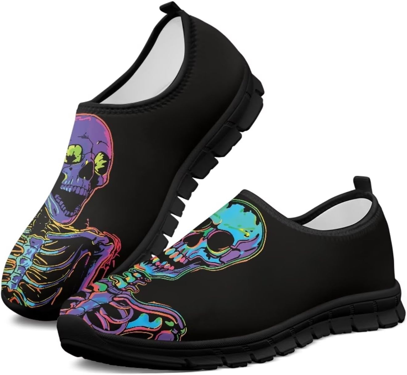 

Мужские слипоны Howilath с рисунком черепа, повседневная обувь для дома, кроссовки для бега, обувь без шнурков с противоскользящей подошвой, Colorful Skeleton