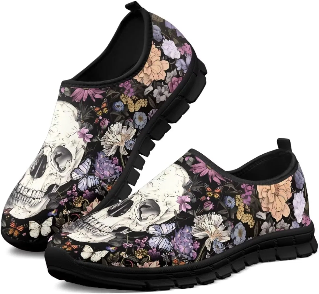Мокасины повседневные, без бренда, Gothic Skulls & Flowers Twousenru