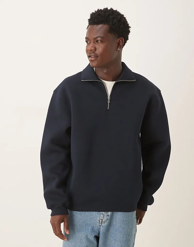 

Толстовка ASOS DESIGN свободного кроя с воротником-стойкой и застежкой-молнией на четверть дюйма, темно-синего цвета