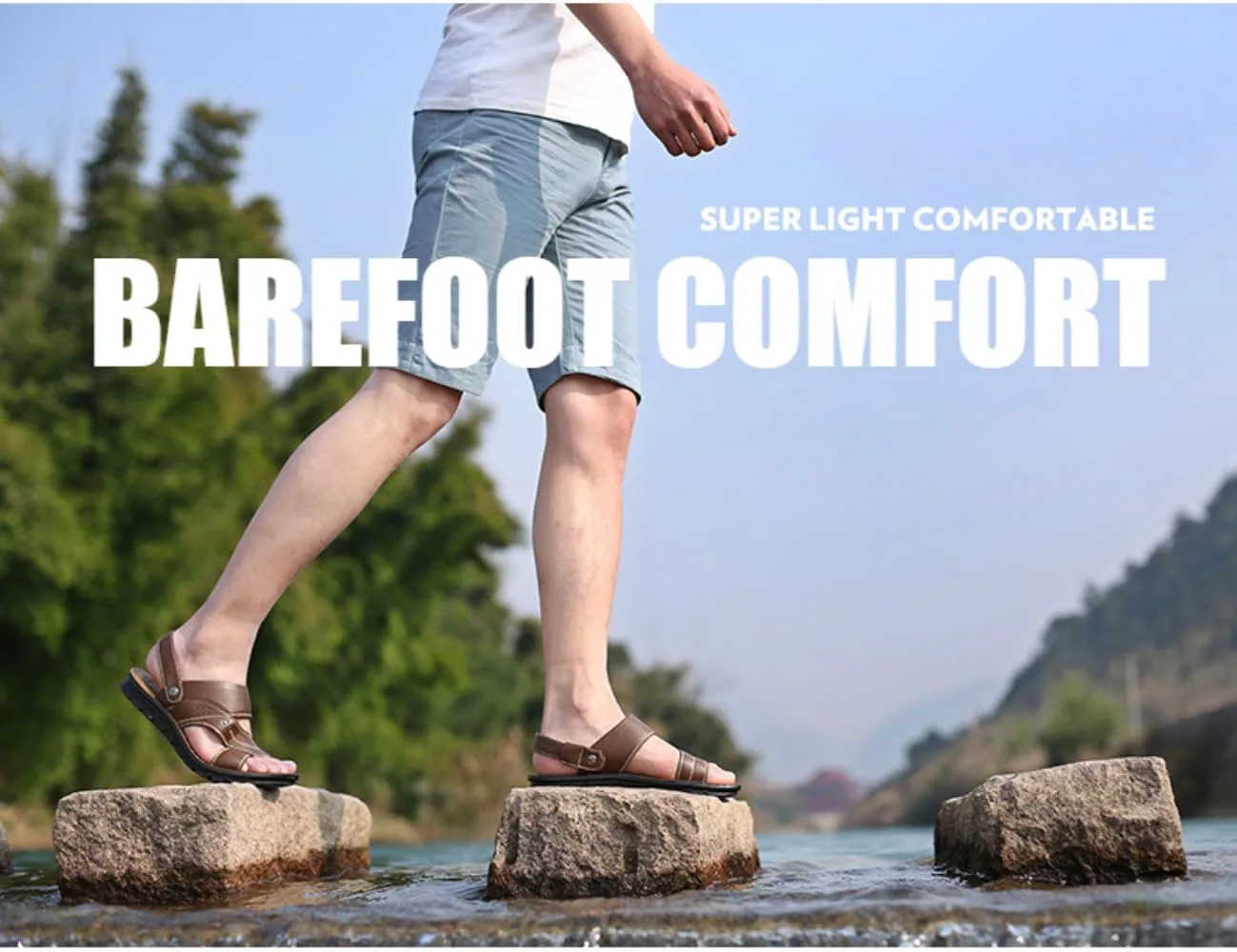 Мужские сандалии Barefoot Jesus с открытым носком, пляжные сланцы с задником, легкие, дышащие, водонепроницаемые, кожаные, ручной работы, нескользящая платформа с поддержкой свода стопы, летняя обувь для прогулок и воды Geerta, черный — фото 2
