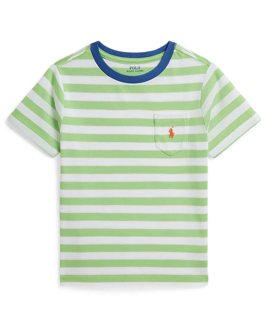 Детская полосатая футболка из хлопкового трикотажа с карманом, размер 2T-7 Polo Ralph Lauren, белый — фото 4
