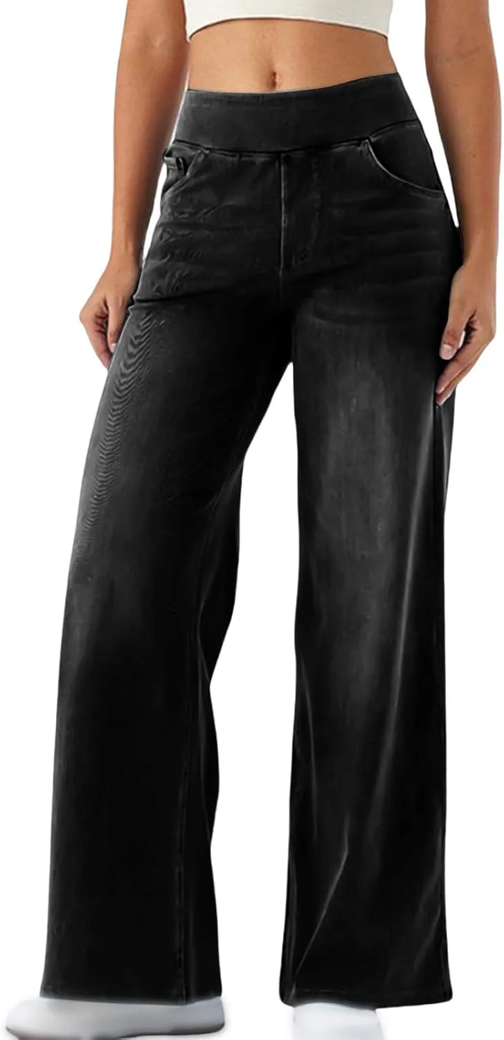 

Женские джинсы wide leg с эластичным поясом на резинке AYziemezm