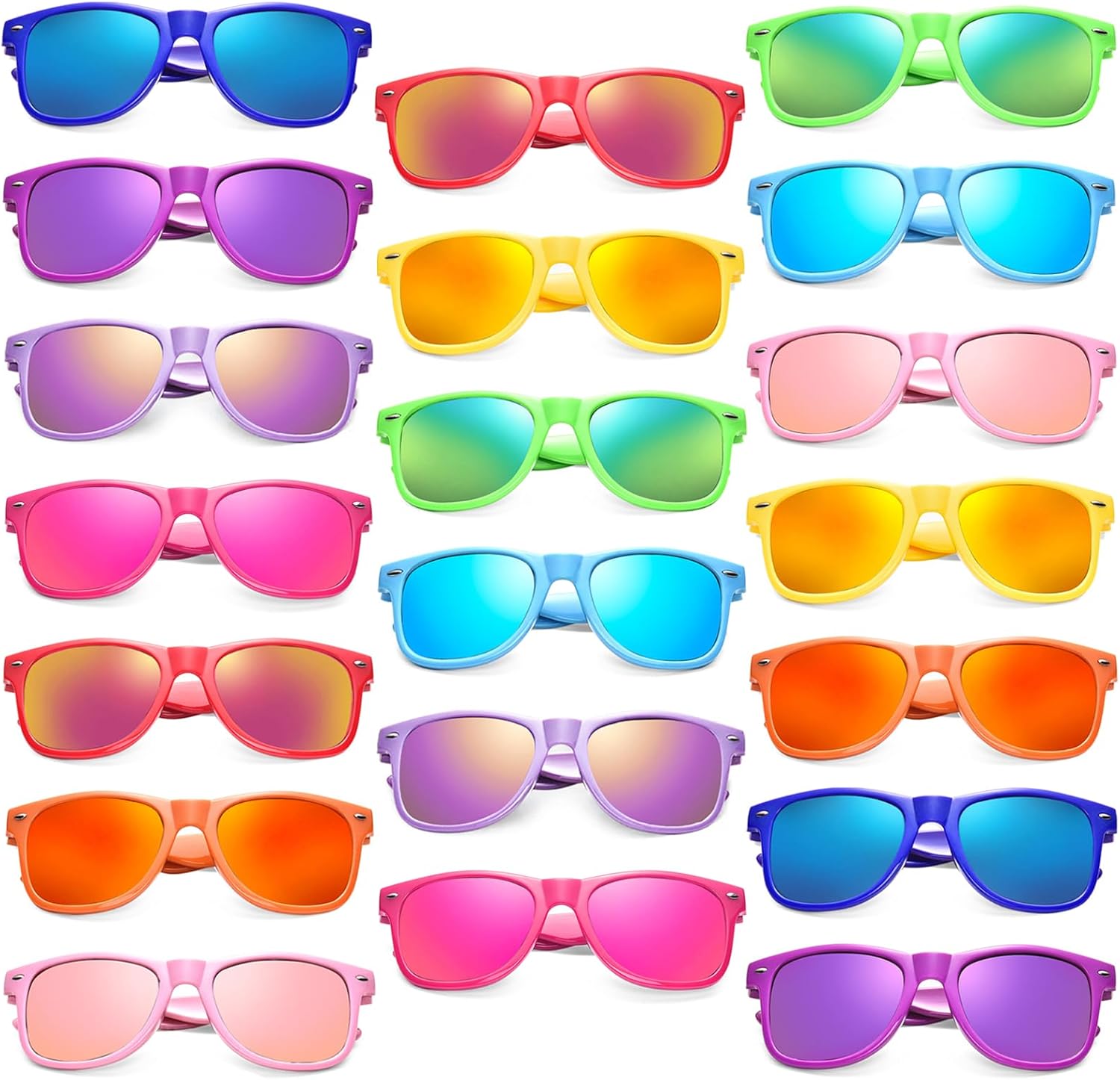 

Набор из 10/20 цветных солнцезащитных очков с зеркальными линзами, оптом, для вечеринок, классические очки, для дня рождения, пляжа, бассейна, унисекс, для взрослых SUNOVELTIES, Neon Frame Mirrored-20