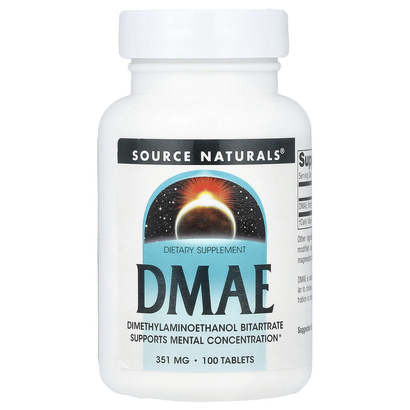 

Source Naturals, ДМАЭ, 351 мг, 100 таблеток