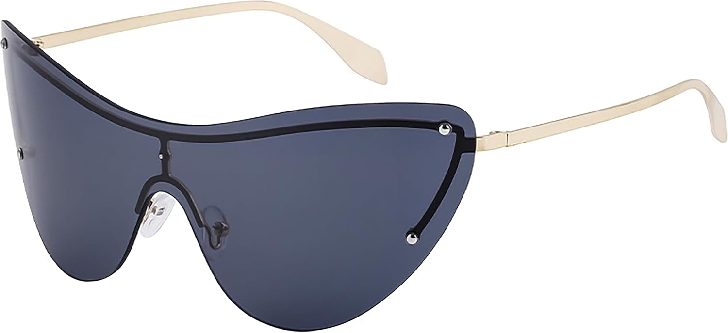 

Модные металлические солнцезащитные очки без оправы в стиле стимпанк Y2k, футуристические цельные зеркальные очки «кошачий глаз» для женщин с защитой от УФ-излучения UV400 Generic, A