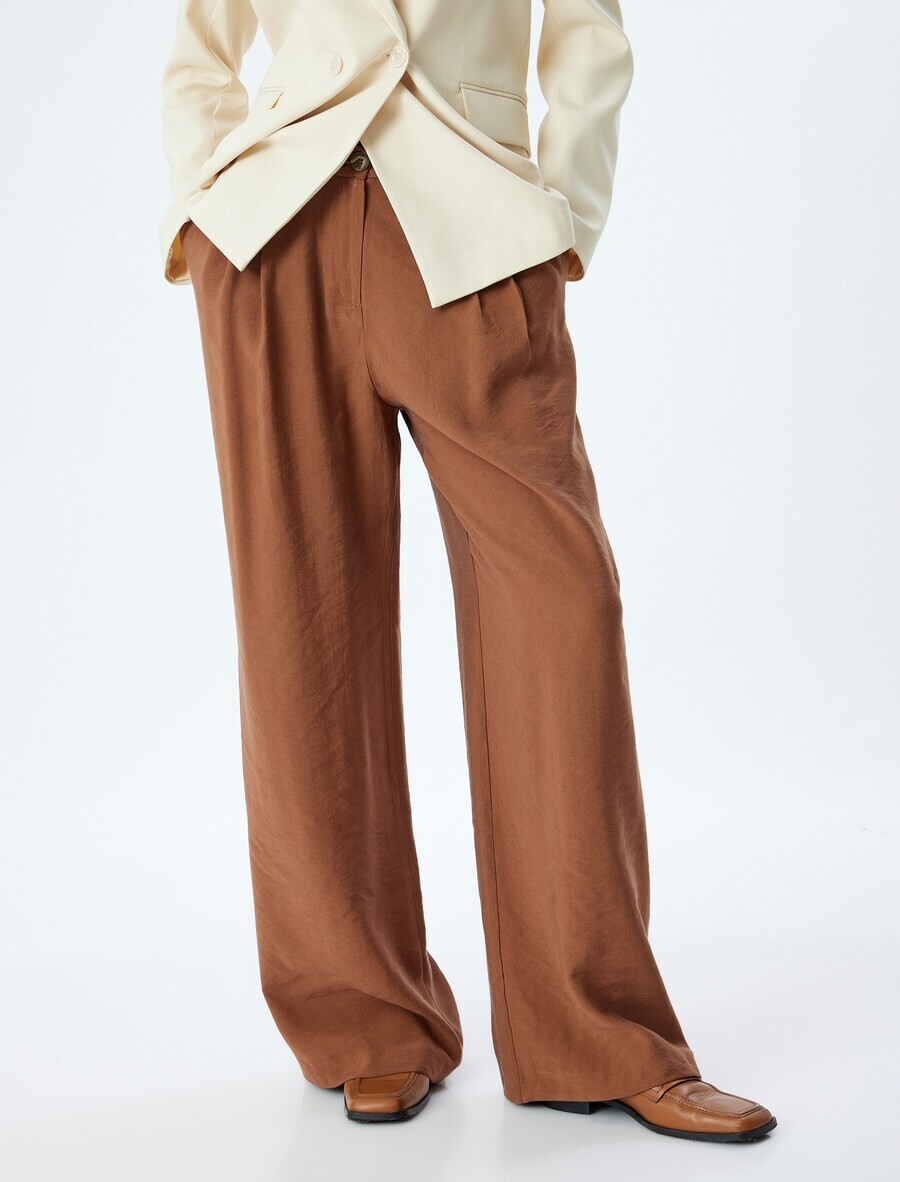 

Брюки со складками спереди Koton Wide leg Pleat-Front Pants, коричневый