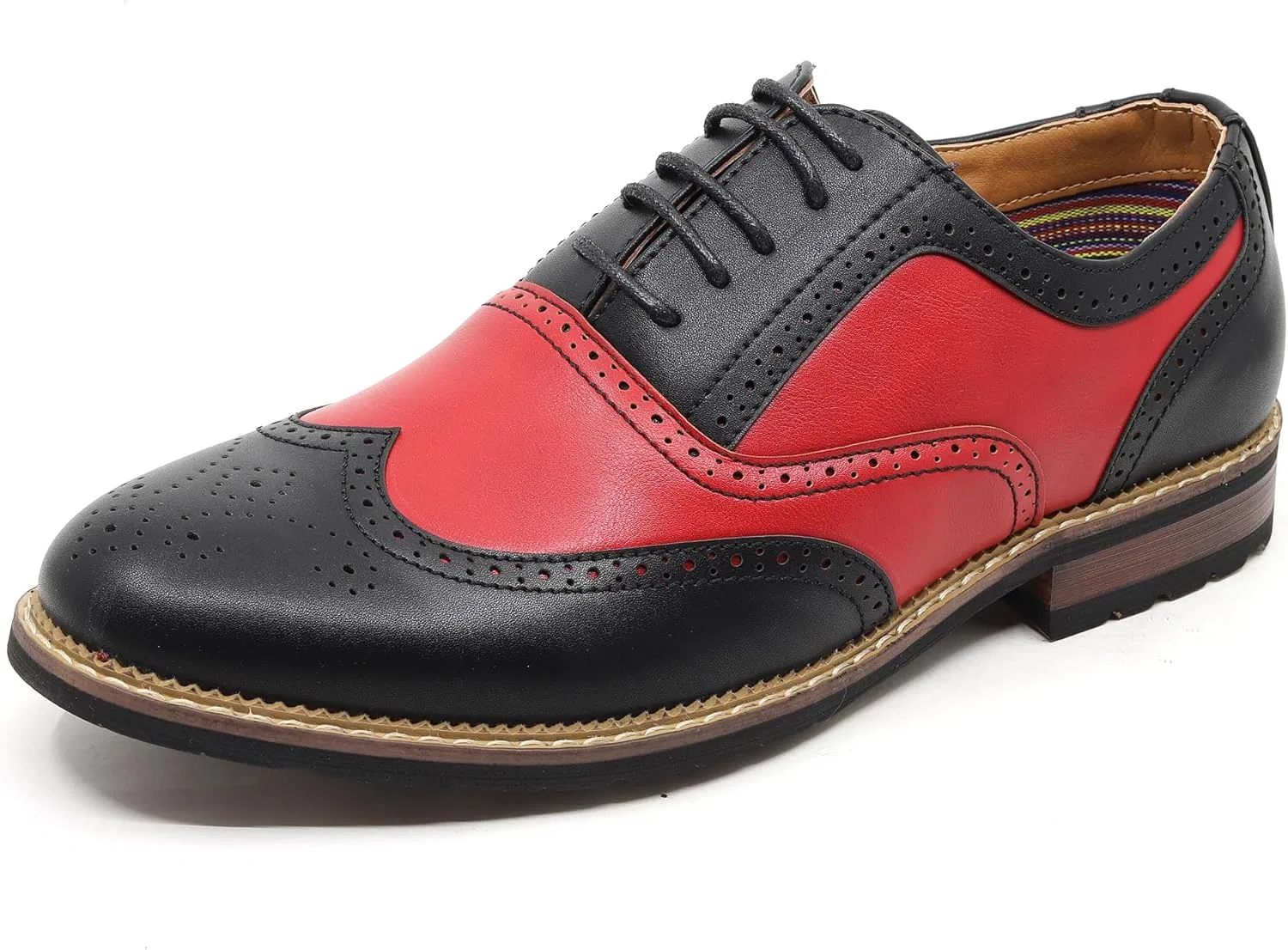 Мужские оксфордские туфли Metrocharm MC315 с перфорацией на шнуровке, Black Red