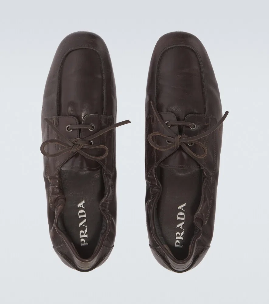 Кожаные лодочные туфли Shuffle Prada, коричневый — фото 4