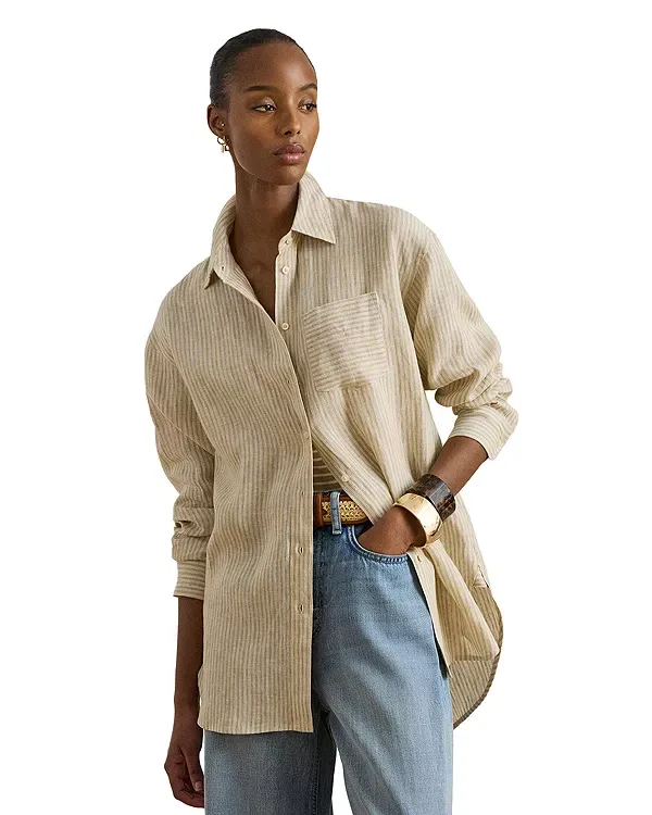 Свободная полосатая льняная рубашка Ralph Lauren, Tan