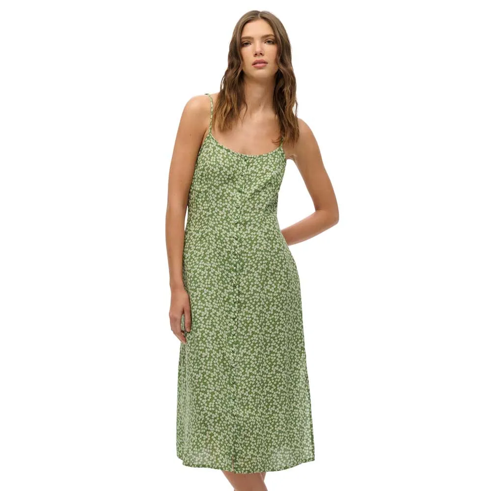 

Платье Superdry Print Button sleeveless midi, зеленый