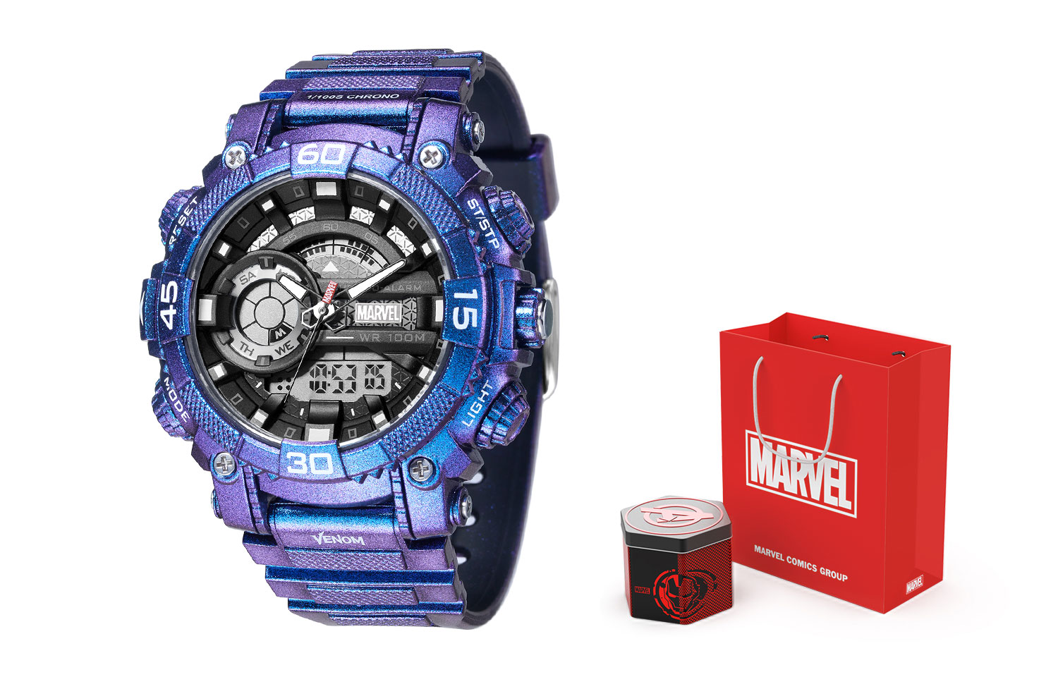 

MARVEL Часы Iron Man Series Quartz Movement PU Strap Watch Men's Watch Black Dial