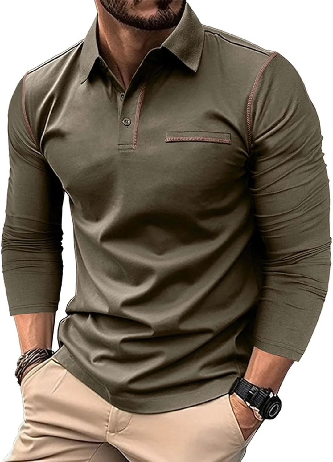 

Мужская хлопковая поло с длинным рукавом и карманом Sdeycui