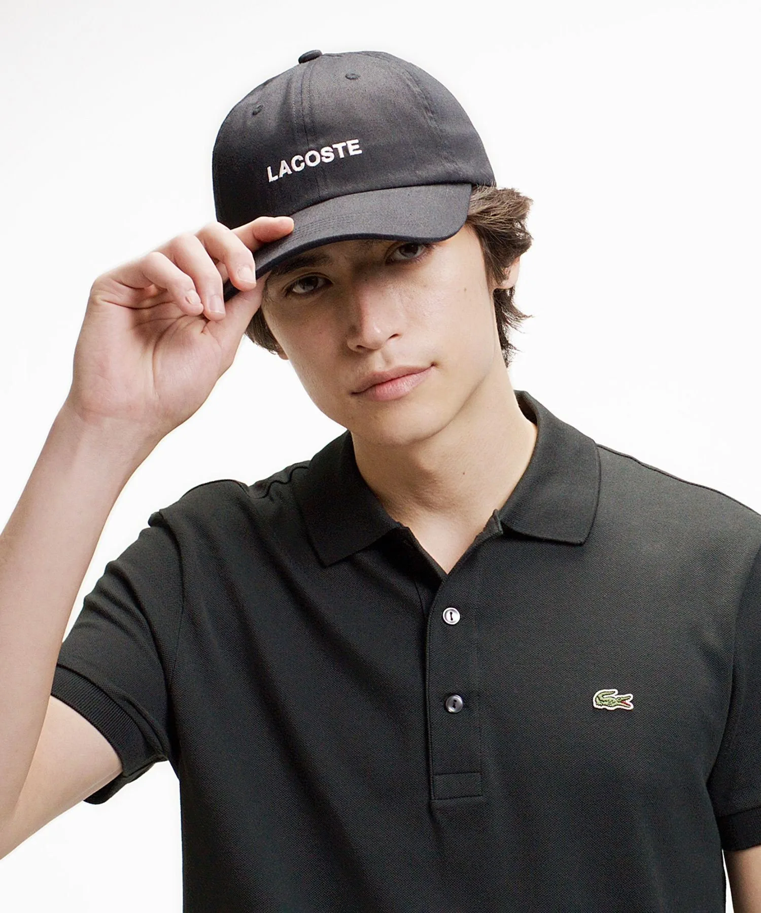 Однотонная облегающая эластичная рубашка-поло (с коротким рукавом) LACOSTE, Black