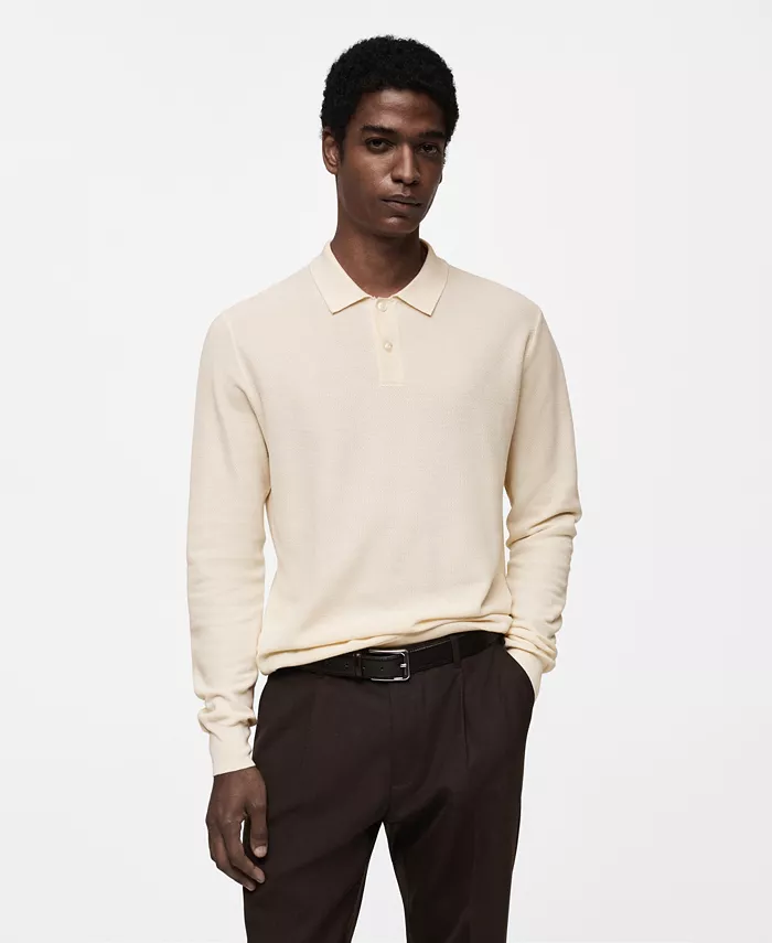 

Мужская поло из микроструктурного трикотажа Slim-Fit MANGO, коричневый/бежевый