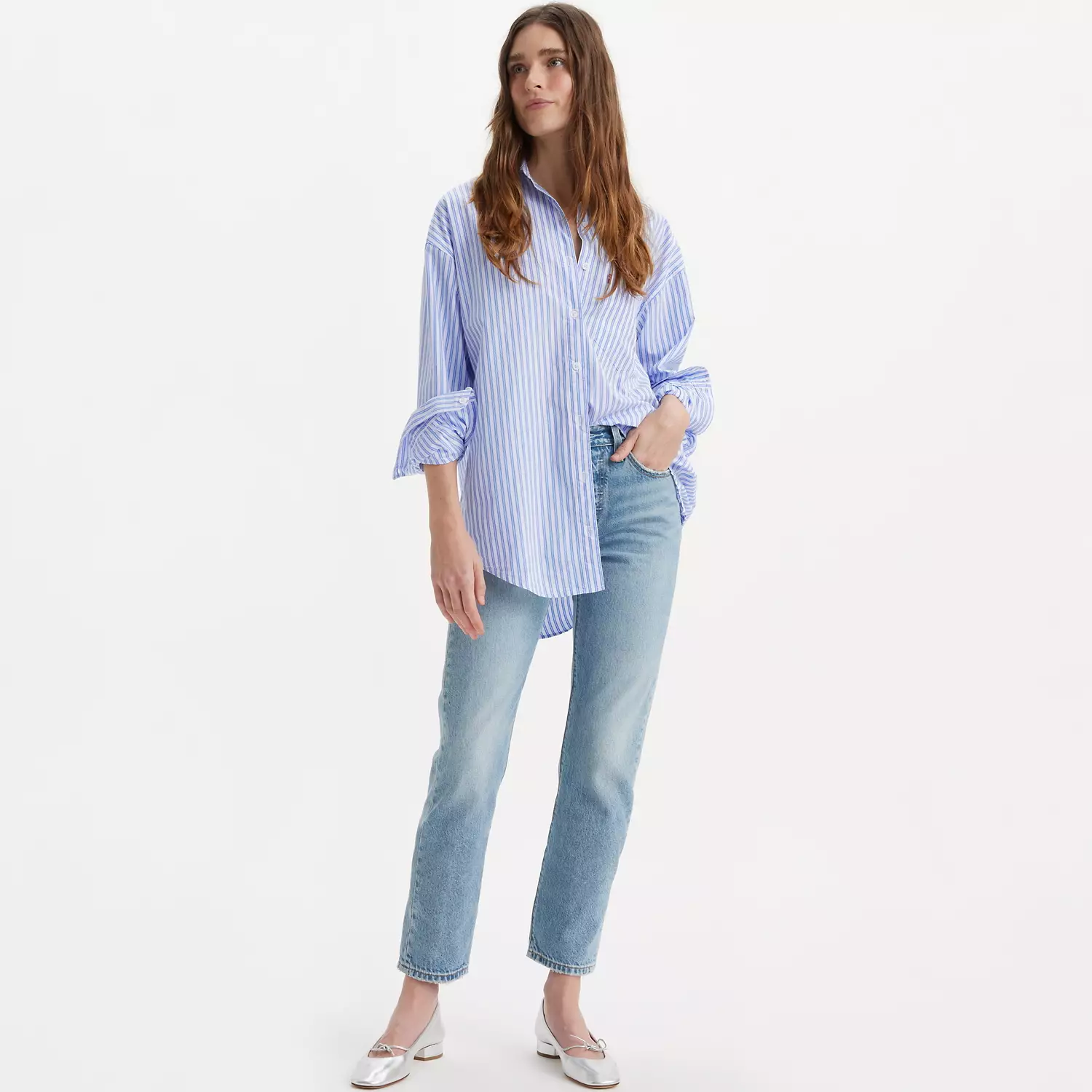 

501 Оригинальные укороченные легкие женские джинсы Levi's, цвет Fun Flare - Light Wash
