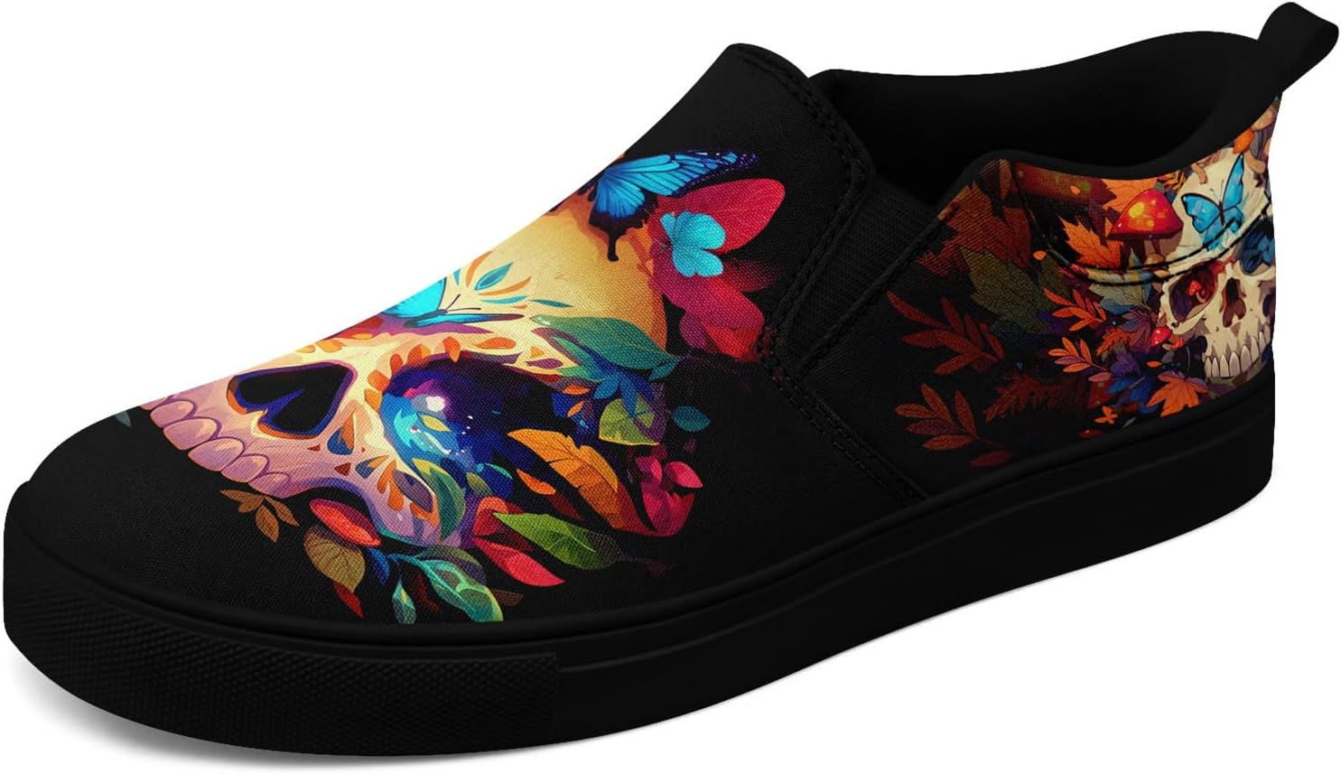 

Женские готические кеды с черепом coolcustomize, слипоны, эластичный текстиль, повседневные лоферы, рок и панк, низкие кеды для ходьбы, мужские, желтый