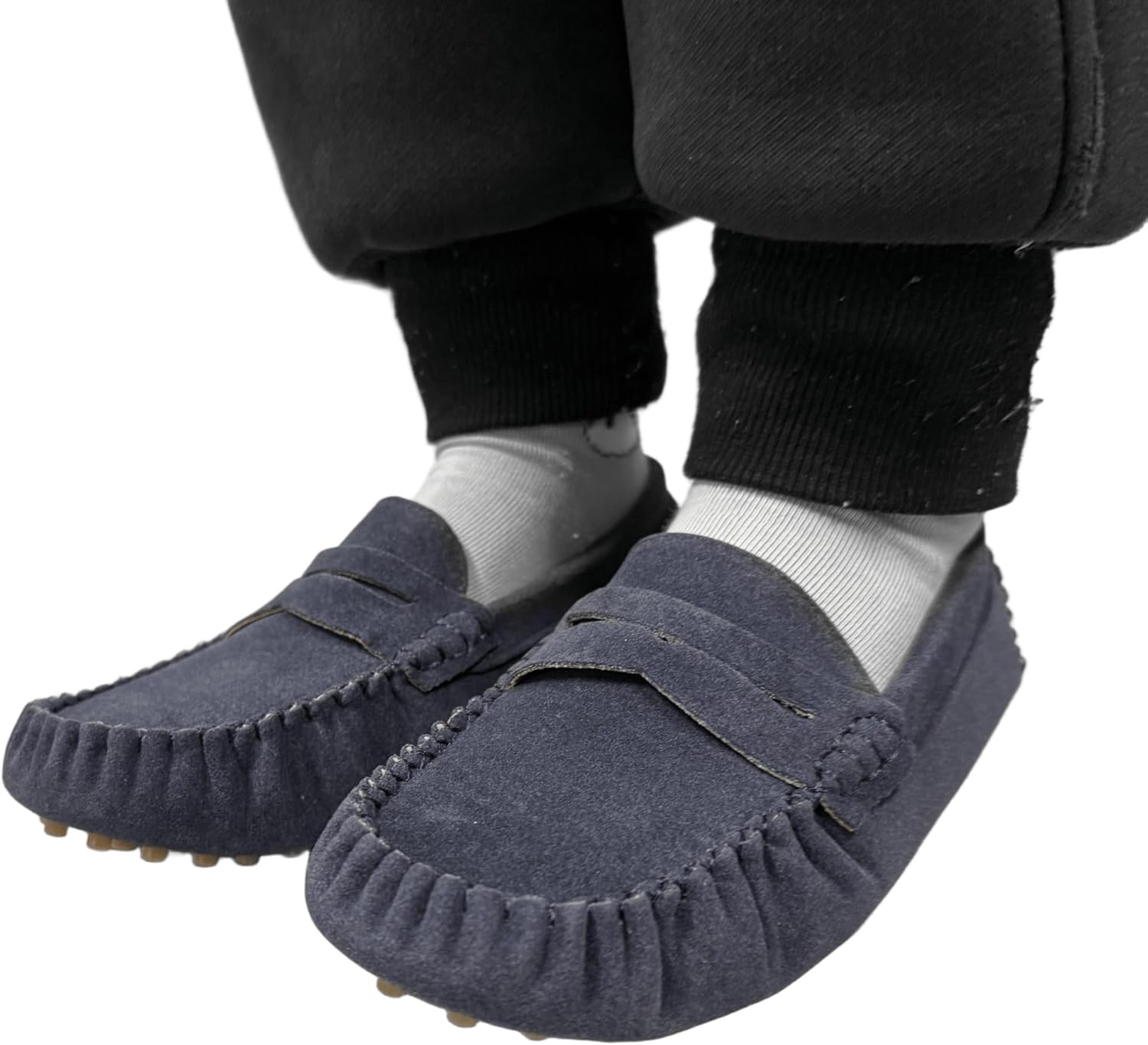 Детские мокасины Battle Men Penny Loafers с квадратным носком, прострочкой, из искусственной замши, синий — фото 2