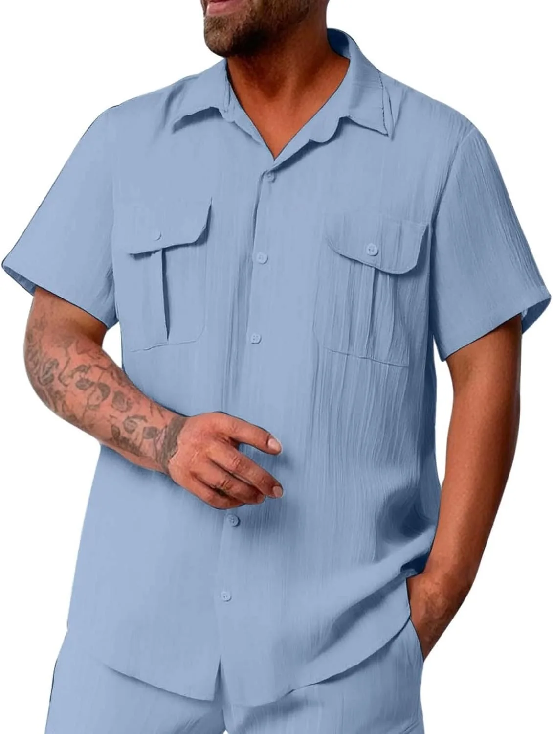 

Мужская летняя рубашка с коротким рукавом и карманами Juebong