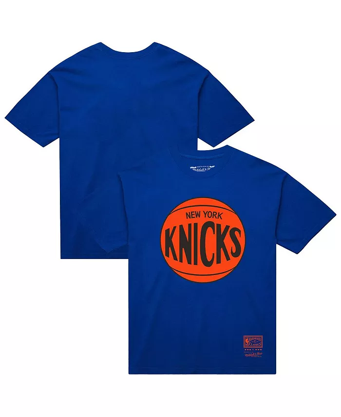 

Мужская и женская синяя футболка New York Knicks Hardwood Classics MVP с логотипом Mitchell & Ness
