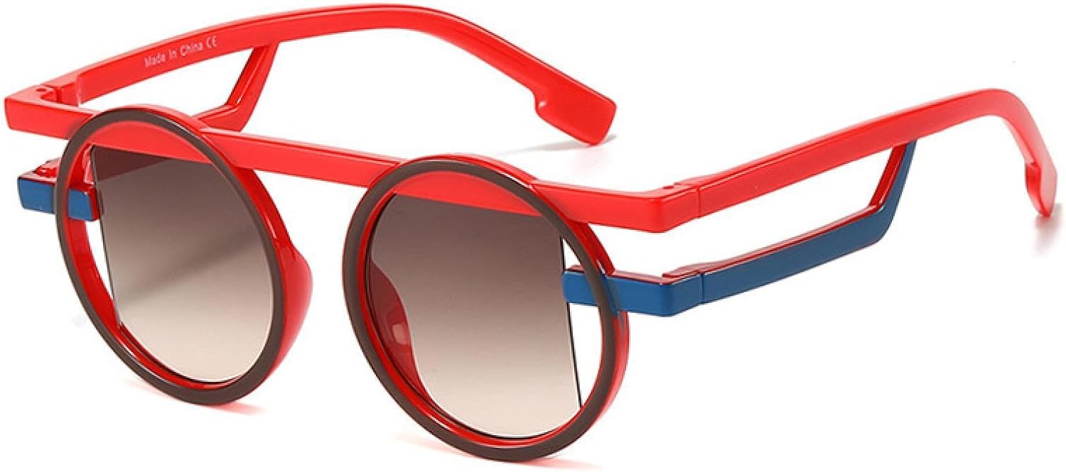 

Солнцезащитные очки круглой формы конфетных цветов для женщин и мужчин в стиле панк-винтаж, популярные женские солнцезащитные очки с защитой от УФ-излучения UV400 TKKTLLT, Red-brown